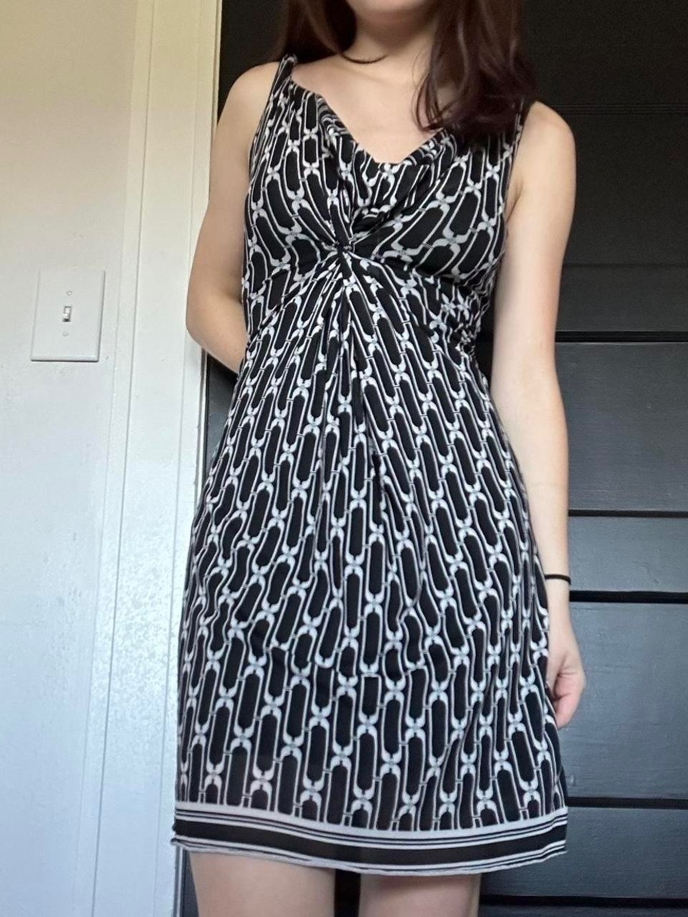 Max Studio Black & White Knot-Front Sleeveless Mini Dress